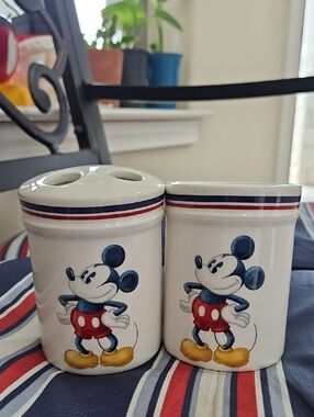 Disney Ceramic Bathroom Set with Mickey Colors - White, Red, Blue, Yellow